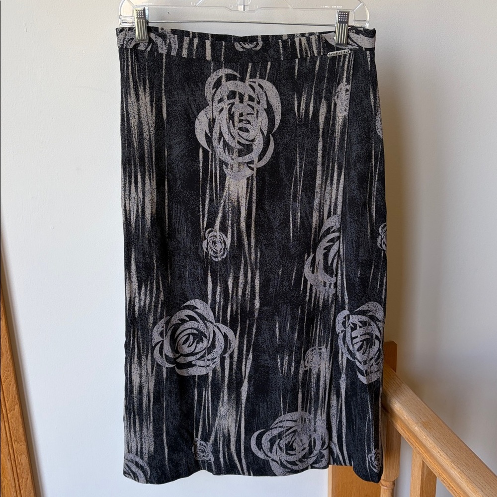 Geiger Rose Print Lightweight Austrian Wool Midi Skirt Size 42 US 6-8